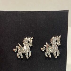 14k Gold Plated  unicorn earrings with crystals.